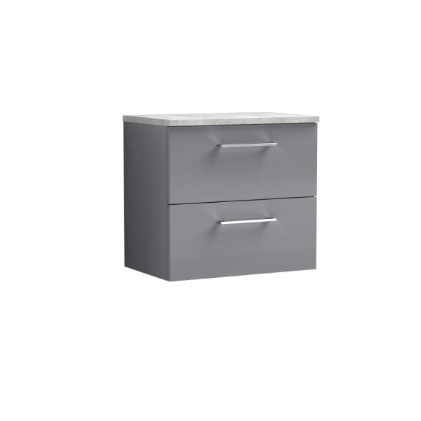 Nuie Wall Hung Vanity Units,Modern Vanity Units,Basins With Wall Hung Vanity Units,Nuie Cloud Grey / Bellato Grey Worktop Nuie Arno 2 Drawer Wall Hung Vanity Unit 600mm Wide