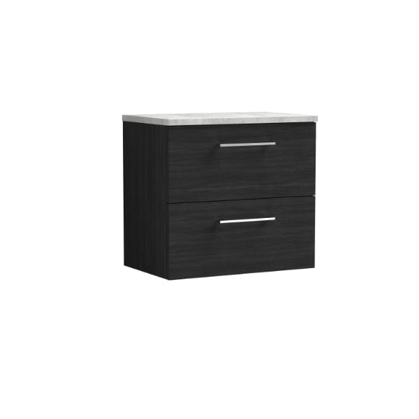 Nuie Wall Hung Vanity Units,Modern Vanity Units,Basins With Wall Hung Vanity Units,Nuie Charcoal Black / Bellato Grey Worktop Nuie Arno 2 Drawer Wall Hung Vanity Unit 600mm Wide