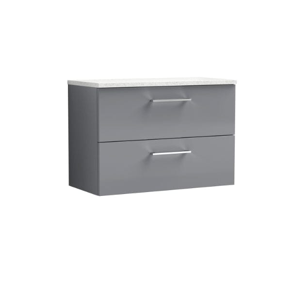 Nuie Wall Hung Vanity Units,Modern Vanity Units,Basins With Wall Hung Vanity Units,Nuie Cloud Grey / Sparkling White Worktop Nuie Arno 2 Drawer Wall Hung Vanity Unit 800mm Wide