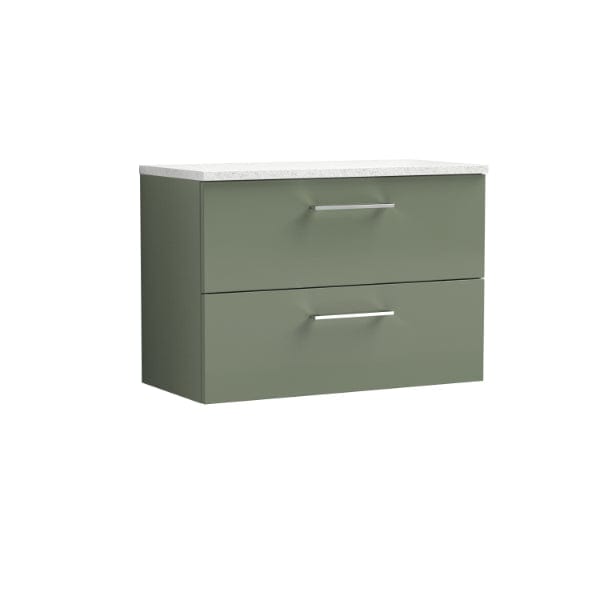 Nuie Wall Hung Vanity Units,Modern Vanity Units,Basins With Wall Hung Vanity Units,Nuie Satin Green / Sparkling White Worktop Nuie Arno 2 Drawer Wall Hung Vanity Unit 800mm Wide