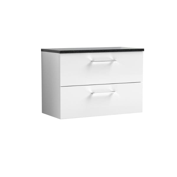 Nuie Wall Hung Vanity Units,Modern Vanity Units,Basins With Wall Hung Vanity Units,Nuie Gloss White / Sparkling Black Worktop Nuie Arno 2 Drawer Wall Hung Vanity Unit 800mm Wide
