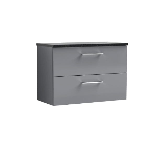 Nuie Wall Hung Vanity Units,Modern Vanity Units,Basins With Wall Hung Vanity Units,Nuie Cloud Grey / Sparkling Black Worktop Nuie Arno 2 Drawer Wall Hung Vanity Unit 800mm Wide