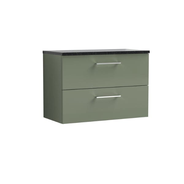 Nuie Wall Hung Vanity Units,Modern Vanity Units,Basins With Wall Hung Vanity Units,Nuie Satin Green / Sparkling Black Worktop Nuie Arno 2 Drawer Wall Hung Vanity Unit 800mm Wide