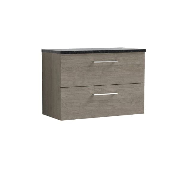 Nuie Wall Hung Vanity Units,Modern Vanity Units,Basins With Wall Hung Vanity Units,Nuie Solace Oak / Sparkling Black Worktop Nuie Arno 2 Drawer Wall Hung Vanity Unit 800mm Wide