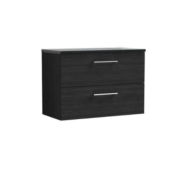 Nuie Wall Hung Vanity Units,Modern Vanity Units,Basins With Wall Hung Vanity Units,Nuie Charcoal Black / Sparkling Black Worktop Nuie Arno 2 Drawer Wall Hung Vanity Unit 800mm Wide