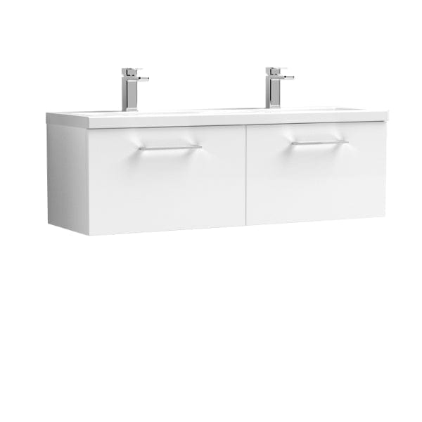 Nuie Wall Hung Vanity Units,Modern Vanity Units,Basins With Wall Hung Vanity Units,Nuie Gloss White Nuie Arno 2 Drawer Wall Hung Vanity Unit With Double Ceramic Basin 1200mm Wide