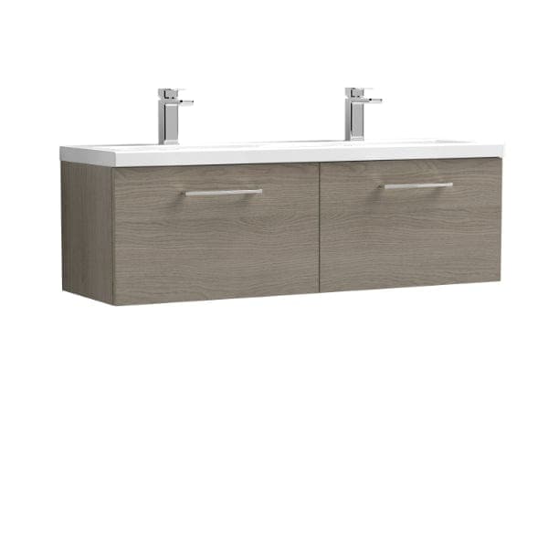 Nuie Wall Hung Vanity Units,Modern Vanity Units,Basins With Wall Hung Vanity Units,Nuie Solace Oak Nuie Arno 2 Drawer Wall Hung Vanity Unit With Double Ceramic Basin 1200mm Wide