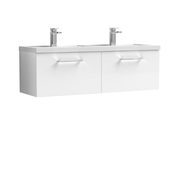 Nuie Wall Hung Vanity Units,Modern Vanity Units,Basins With Wall Hung Vanity Units,Nuie Gloss White Nuie Arno 2 Drawer Wall Hung Vanity Unit With Double Polymarble Basin 1200mm Wide