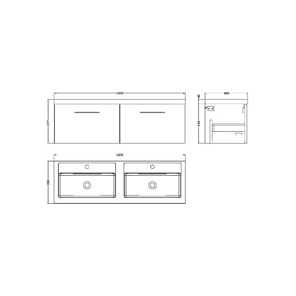 Nuie Wall Hung Vanity Units,Modern Vanity Units,Basins With Wall Hung Vanity Units,Nuie Nuie Arno 2 Drawer Wall Hung Vanity Unit With Double Polymarble Basin 1200mm Wide