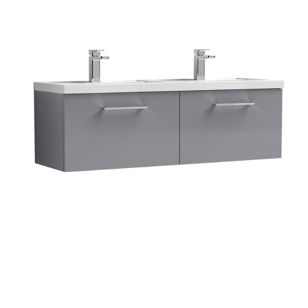 Nuie Wall Hung Vanity Units,Modern Vanity Units,Basins With Wall Hung Vanity Units,Nuie Cloud Grey Nuie Arno 2 Drawer Wall Hung Vanity Unit With Double Polymarble Basin 1200mm Wide