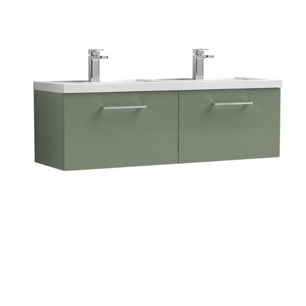 Nuie Wall Hung Vanity Units,Modern Vanity Units,Basins With Wall Hung Vanity Units,Nuie Satin Green Nuie Arno 2 Drawer Wall Hung Vanity Unit With Double Polymarble Basin 1200mm Wide