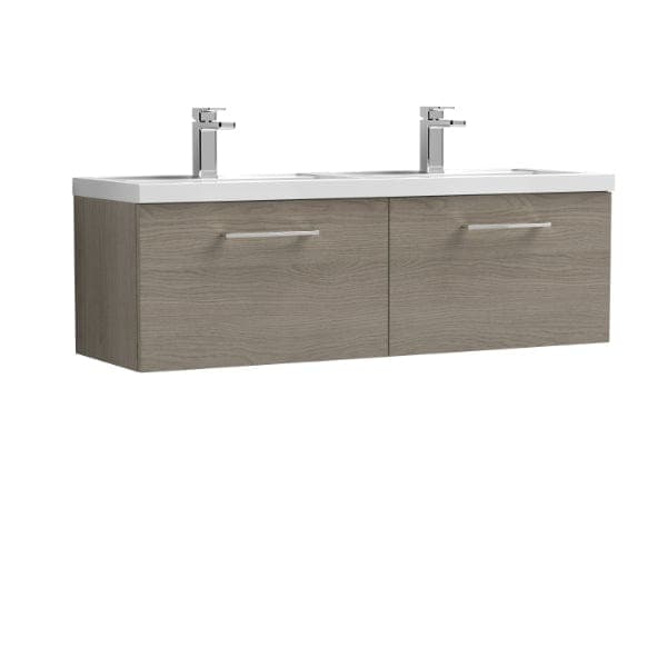 Nuie Wall Hung Vanity Units,Modern Vanity Units,Basins With Wall Hung Vanity Units,Nuie Solace Oak Nuie Arno 2 Drawer Wall Hung Vanity Unit With Double Polymarble Basin 1200mm Wide