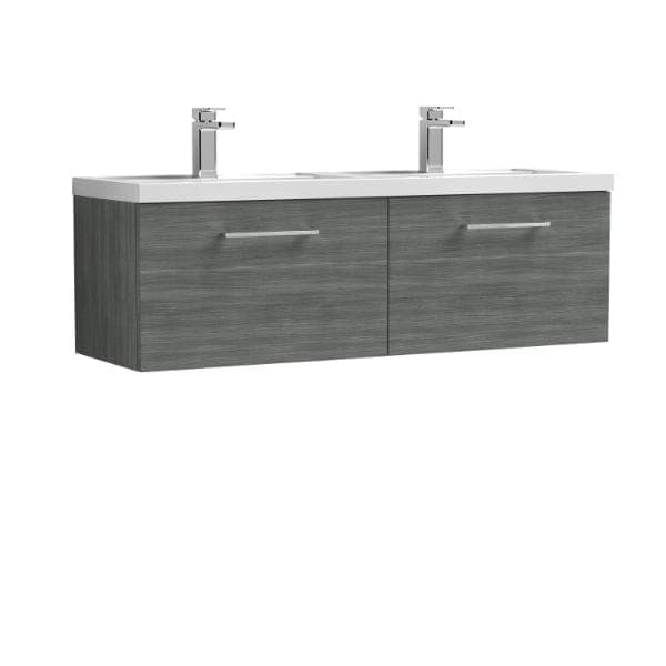 Nuie Wall Hung Vanity Units,Modern Vanity Units,Basins With Wall Hung Vanity Units,Nuie Anthracite Nuie Arno 2 Drawer Wall Hung Vanity Unit With Double Polymarble Basin 1200mm Wide