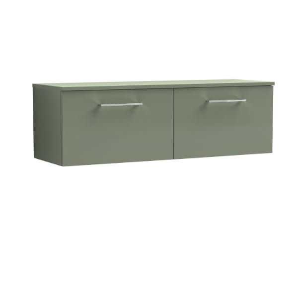 Nuie Wall Hung Vanity Units,Modern Vanity Units,Basins With Wall Hung Vanity Units,Nuie Satin Green Nuie Arno 2 Drawer Wall Hung Vanity Unit With Worktop 1200mm Wide