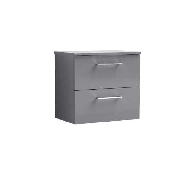 Nuie Wall Hung Vanity Units,Modern Vanity Units,Basins With Wall Hung Vanity Units,Nuie Cloud Grey Nuie Arno 2 Drawer Wall Hung Vanity Unit With Worktop 600mm Wide