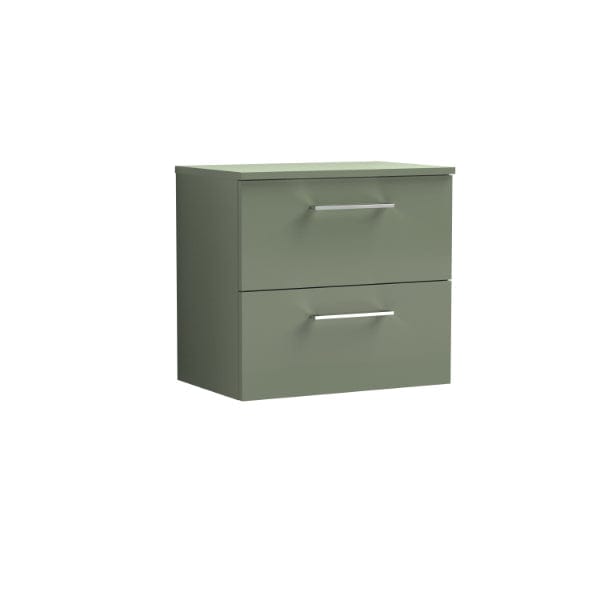 Nuie Wall Hung Vanity Units,Modern Vanity Units,Basins With Wall Hung Vanity Units,Nuie Satin Green Nuie Arno 2 Drawer Wall Hung Vanity Unit With Worktop 600mm Wide