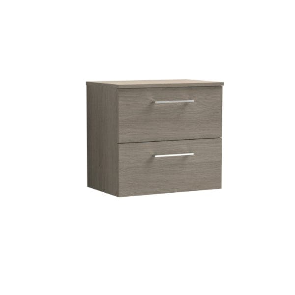 Nuie Wall Hung Vanity Units,Modern Vanity Units,Basins With Wall Hung Vanity Units,Nuie Solace Oak Nuie Arno 2 Drawer Wall Hung Vanity Unit With Worktop 600mm Wide