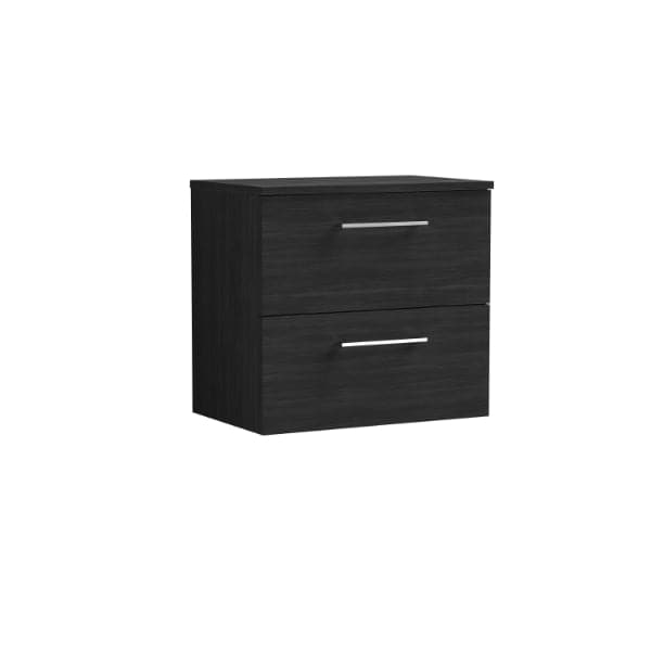 Nuie Wall Hung Vanity Units,Modern Vanity Units,Basins With Wall Hung Vanity Units,Nuie Charcoal Black Nuie Arno 2 Drawer Wall Hung Vanity Unit With Worktop 600mm Wide