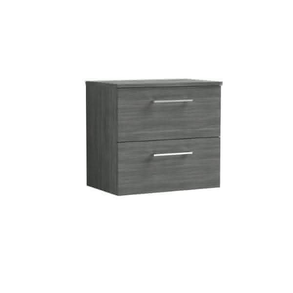 Nuie Wall Hung Vanity Units,Modern Vanity Units,Basins With Wall Hung Vanity Units,Nuie Anthracite Nuie Arno 2 Drawer Wall Hung Vanity Unit With Worktop 600mm Wide