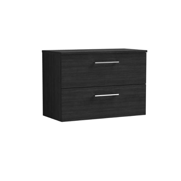 Nuie Wall Hung Vanity Units,Modern Vanity Units,Basins With Wall Hung Vanity Units,Nuie Charcoal Black Nuie Arno 2 Drawer Wall Hung Vanity Unit With Worktop 800mm Wide