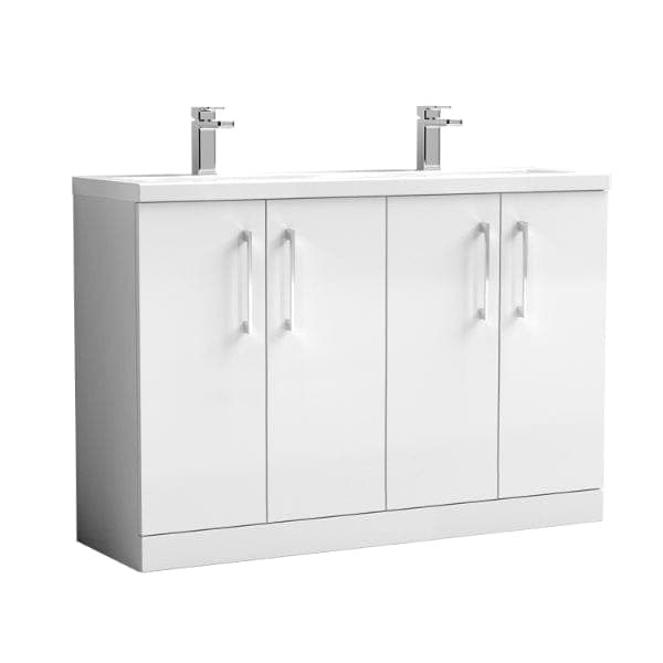 Nuie Floor Standing Vanity Units,Modern Vanity Units,Basins With Floor Standing Vanity Units,Nuie Gloss White Nuie Arno 4 Door Floorstanding Vanity Unit With Double Ceramic Basin 1200mm Wide