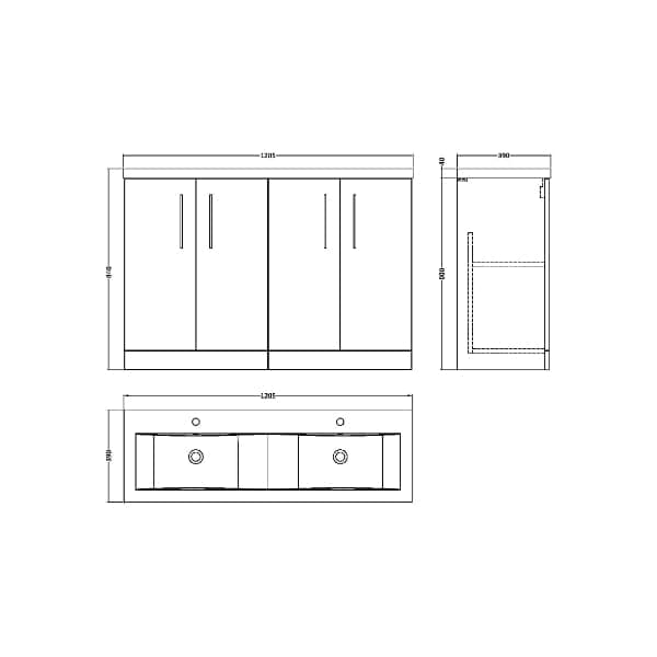 Nuie Floor Standing Vanity Units,Modern Vanity Units,Basins With Floor Standing Vanity Units,Nuie Nuie Arno 4 Door Floorstanding Vanity Unit With Double Ceramic Basin 1200mm Wide