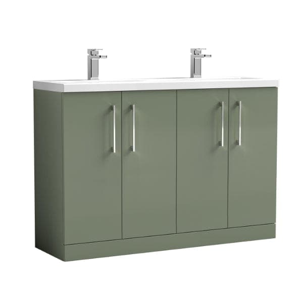 Nuie Floor Standing Vanity Units,Modern Vanity Units,Basins With Floor Standing Vanity Units, Nuie Satin Green Nuie Arno 4 Door Floorstanding Vanity Unit With Double Ceramic Basin 1200mm Wide