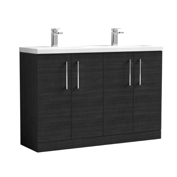 Nuie Floor Standing Vanity Units,Modern Vanity Units,Basins With Floor Standing Vanity Units, Nuie Black Woodgrain Nuie Arno 4 Door Floorstanding Vanity Unit With Double Ceramic Basin 1200mm Wide