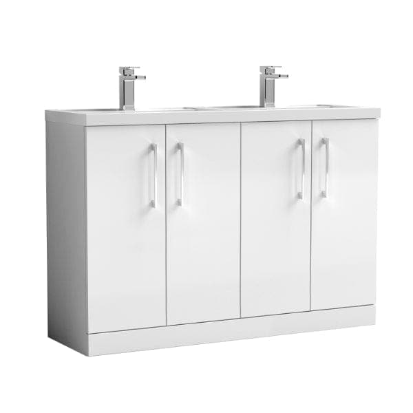 Nuie Floor Standing Vanity Units,Modern Vanity Units,Basins With Floor Standing Vanity Units, Nuie Gloss White Nuie Arno 4 Door Floorstanding Vanity Unit With Double Polymarble Basin 1200mm Wide