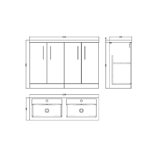 Nuie Floor Standing Vanity Units,Modern Vanity Units,Basins With Floor Standing Vanity Units, Nuie Nuie Arno 4 Door Floorstanding Vanity Unit With Double Polymarble Basin 1200mm Wide