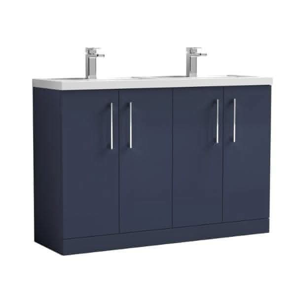 Nuie Floor Standing Vanity Units,Modern Vanity Units,Basins With Floor Standing Vanity Units, Nuie Electric Blue Nuie Arno 4 Door Floorstanding Vanity Unit With Double Polymarble Basin 1200mm Wide