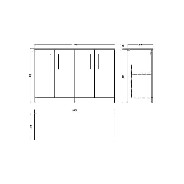 Nuie Floor Standing Vanity Units,Modern Vanity Units,Basins With Floor Standing Vanity Units,Nuie Nuie Arno 4 Door Floorstanding Vanity Unit With Worktop 1200mm Wide