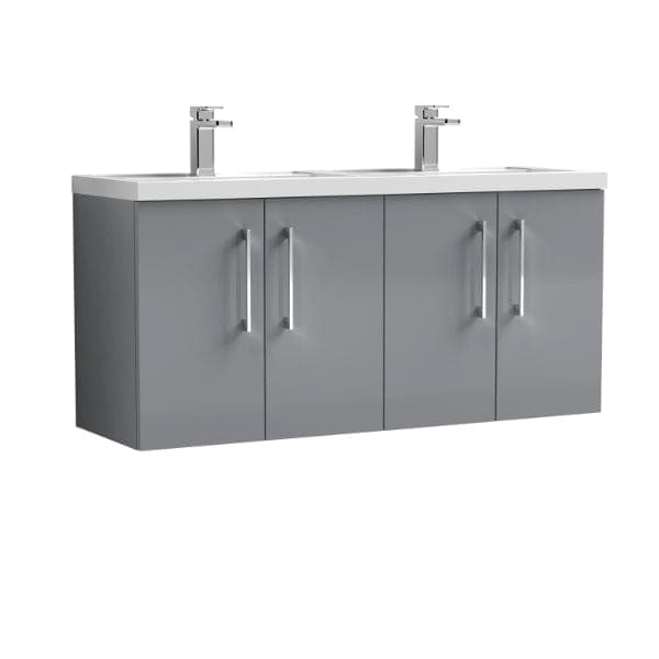 Nuie Wall Hung Vanity Units,Modern Vanity Units,Basins With Wall Hung Vanity Units,Nuie Cloud Grey Nuie Arno 4 Door Wall Hung Vanity Unit With Double Polymarble Basin 1200mm Wide
