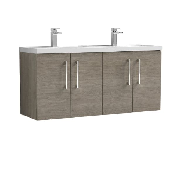 Nuie Wall Hung Vanity Units,Modern Vanity Units,Basins With Wall Hung Vanity Units,Nuie Solace Oak Nuie Arno 4 Door Wall Hung Vanity Unit With Double Polymarble Basin 1200mm Wide