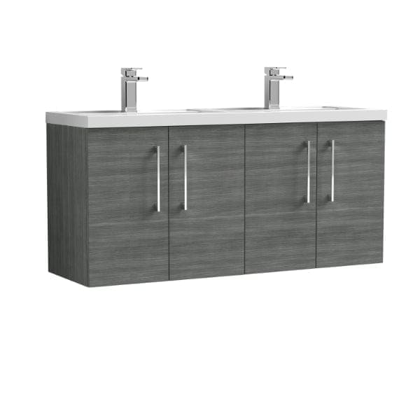 Nuie Wall Hung Vanity Units,Modern Vanity Units,Basins With Wall Hung Vanity Units,Nuie Anthracite Nuie Arno 4 Door Wall Hung Vanity Unit With Double Polymarble Basin 1200mm Wide