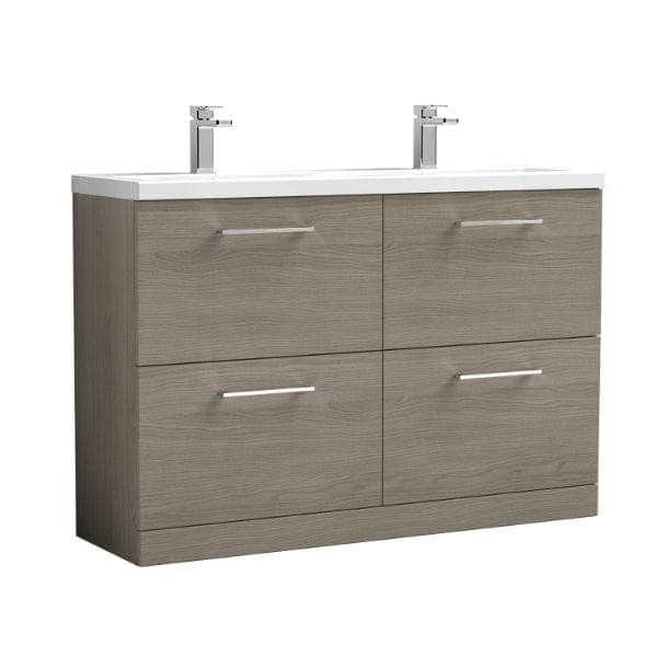 Nuie Floor Standing Vanity Units,Modern Vanity Units,Basins With Floor Standing Vanity Units, Nuie Grey Vicenza Oak Nuie Arno 4 Drawer Floorstanding Vanity Unit With Double Ceramic Basin 1200mm Wide