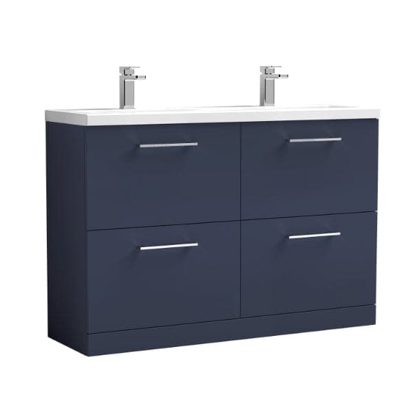 Nuie Floor Standing Vanity Units,Modern Vanity Units,Basins With Floor Standing Vanity Units, Nuie Electric Blue Nuie Arno 4 Drawer Floorstanding Vanity Unit With Double Ceramic Basin 1200mm Wide