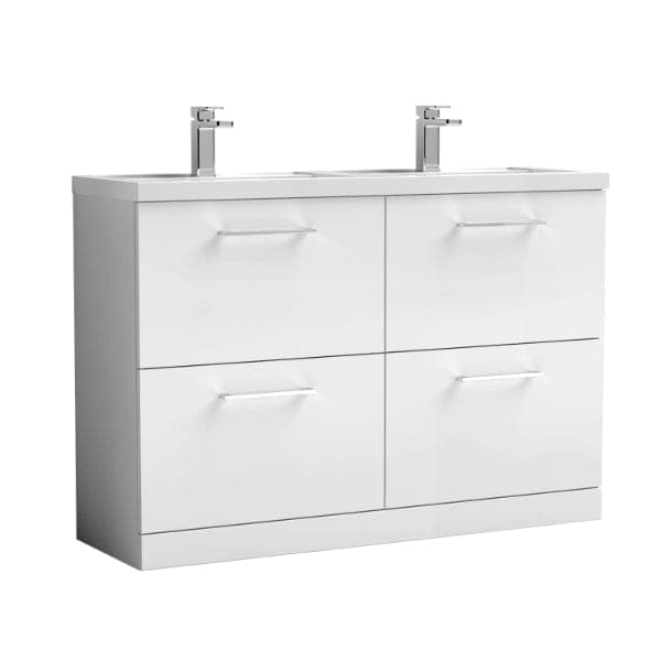 Nuie Floor Standing Vanity Units,Modern Vanity Units,Basins With Floor Standing Vanity Units, Nuie Gloss White Nuie Arno 4 Drawer Floorstanding Vanity Unit With Double Polymarble Basin 1200mm Wide