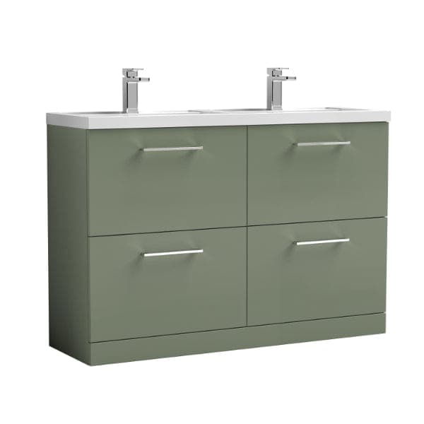 Nuie Floor Standing Vanity Units,Modern Vanity Units,Basins With Floor Standing Vanity Units, Nuie Satin Green Nuie Arno 4 Drawer Floorstanding Vanity Unit With Double Polymarble Basin 1200mm Wide