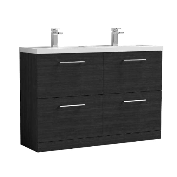 Nuie Floor Standing Vanity Units,Modern Vanity Units,Basins With Floor Standing Vanity Units, Nuie Black Woodgrain Nuie Arno 4 Drawer Floorstanding Vanity Unit With Double Polymarble Basin 1200mm Wide