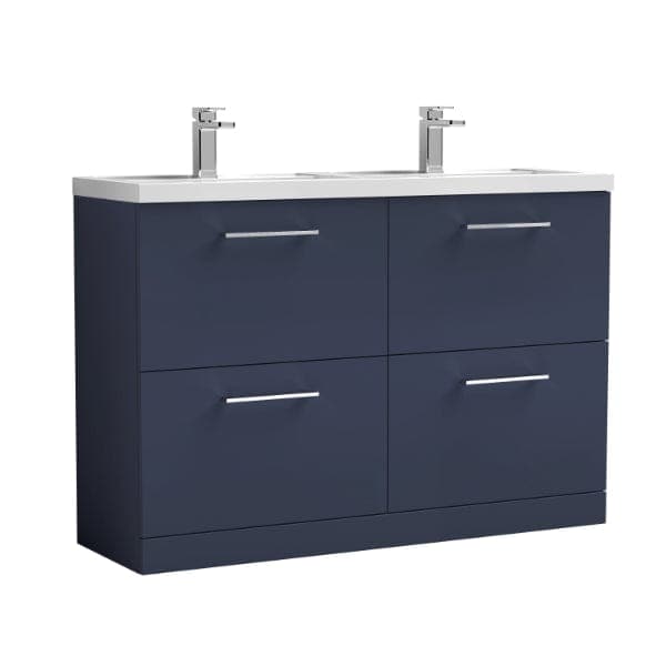 Nuie Floor Standing Vanity Units,Modern Vanity Units,Basins With Floor Standing Vanity Units, Nuie Electric Blue Nuie Arno 4 Drawer Floorstanding Vanity Unit With Double Polymarble Basin 1200mm Wide