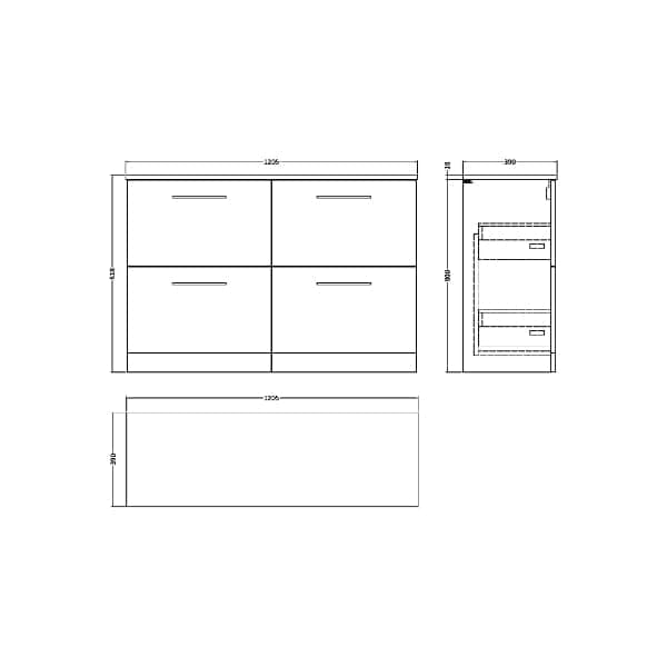 Nuie Floor Standing Vanity Units,Modern Vanity Units,Basins With Floor Standing Vanity Units, Nuie Nuie Arno 4 Drawer Floorstanding Vanity Unit With Worktop 1200mm Wide