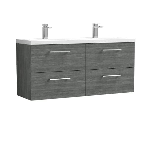 Nuie Wall Hung Vanity Units,Modern Vanity Units,Basins With Wall Hung Vanity Units,Nuie Anthracite Nuie Arno 4 Drawer Wall Hung Vanity Unit With Double Ceramic Basin 1200mm Wide