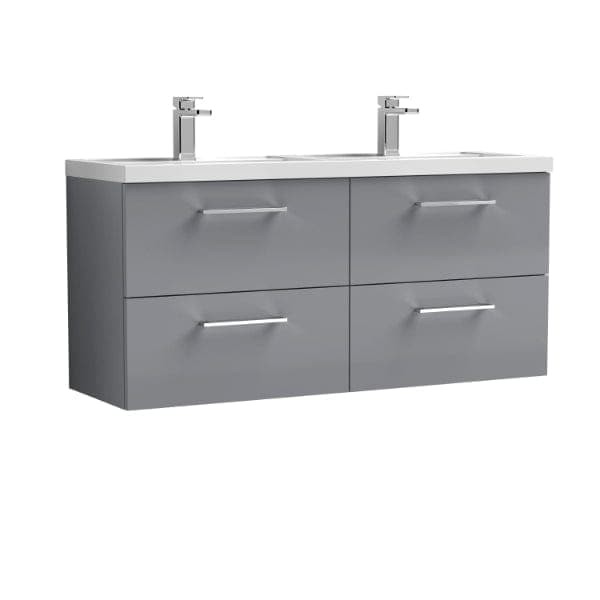Nuie Wall Hung Vanity Units,Modern Vanity Units,Basins With Wall Hung Vanity Units,Nuie Cloud Grey Nuie Arno 4 Drawer Wall Hung Vanity Unit With Double Polymarble Basin 1200mm Wide