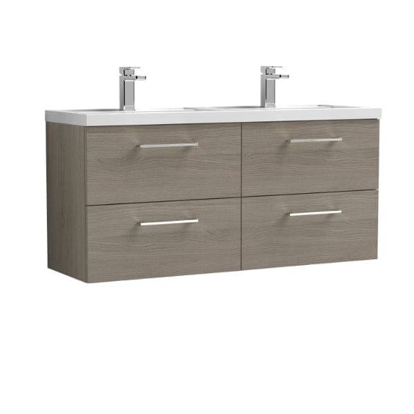 Nuie Wall Hung Vanity Units,Modern Vanity Units,Basins With Wall Hung Vanity Units,Nuie Solace Oak Nuie Arno 4 Drawer Wall Hung Vanity Unit With Double Polymarble Basin 1200mm Wide