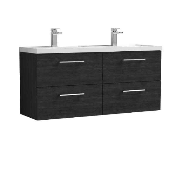 Nuie Wall Hung Vanity Units,Modern Vanity Units,Basins With Wall Hung Vanity Units,Nuie Charcoal Black Nuie Arno 4 Drawer Wall Hung Vanity Unit With Double Polymarble Basin 1200mm Wide