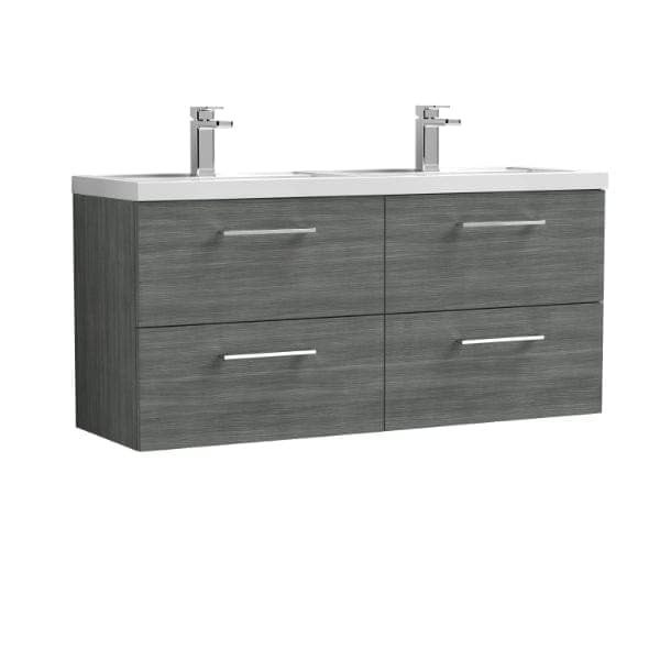 Nuie Wall Hung Vanity Units,Modern Vanity Units,Basins With Wall Hung Vanity Units,Nuie Anthracite Nuie Arno 4 Drawer Wall Hung Vanity Unit With Double Polymarble Basin 1200mm Wide