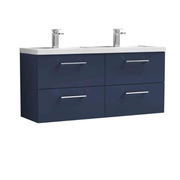 Nuie Wall Hung Vanity Units,Modern Vanity Units,Basins With Wall Hung Vanity Units,Nuie Electric Blue Nuie Arno 4 Drawer Wall Hung Vanity Unit With Double Polymarble Basin 1200mm Wide