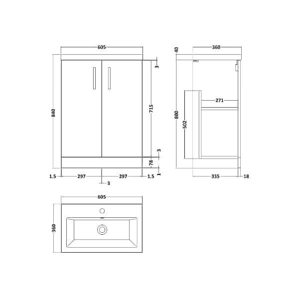 Nuie Floor Standing Vanity Units,Modern Vanity Units,Basins With Floor Standing Vanity Units,Nuie Nuie Arno Compact 2 Door Floorstanding Vanity Unit With Ceramic Basin 600mm Wide