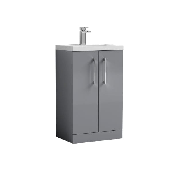 Nuie Floor Standing Vanity Units,Modern Vanity Units,Basins With Floor Standing Vanity Units, Nuie Cloud Grey Nuie Arno Compact 2 Door Floorstanding Vanity Unit With Polymarble Basin 600mm Wide